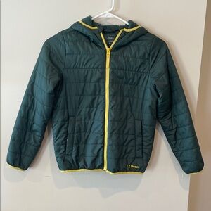 L.L. Bean Kids Dark Green Puffer jacket with Yellow Trim
